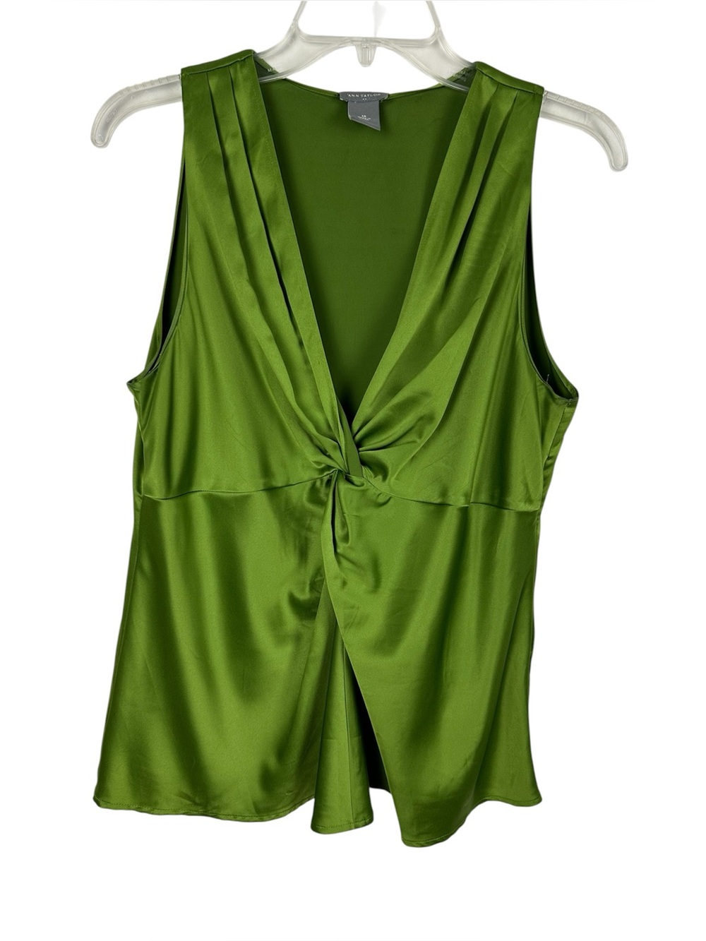 Ann Taylor Green Satin Twist Front Sleeveless Top Size 10